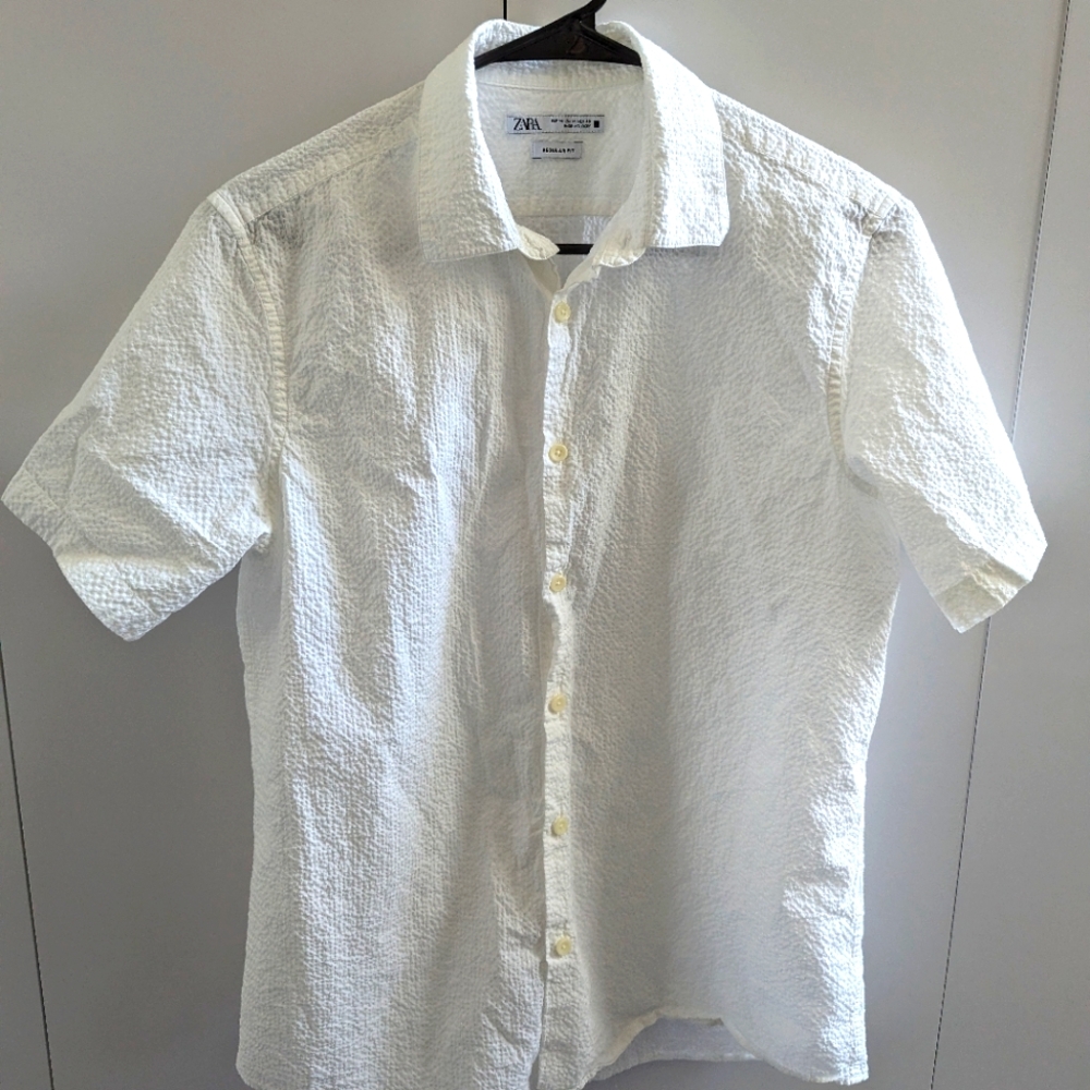 Zara Men's White Short Sleeve Shirt